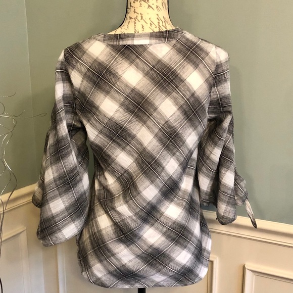 Lauren Ralph Lauren black/white plaid bellsleeves - Picture 6 of 11
